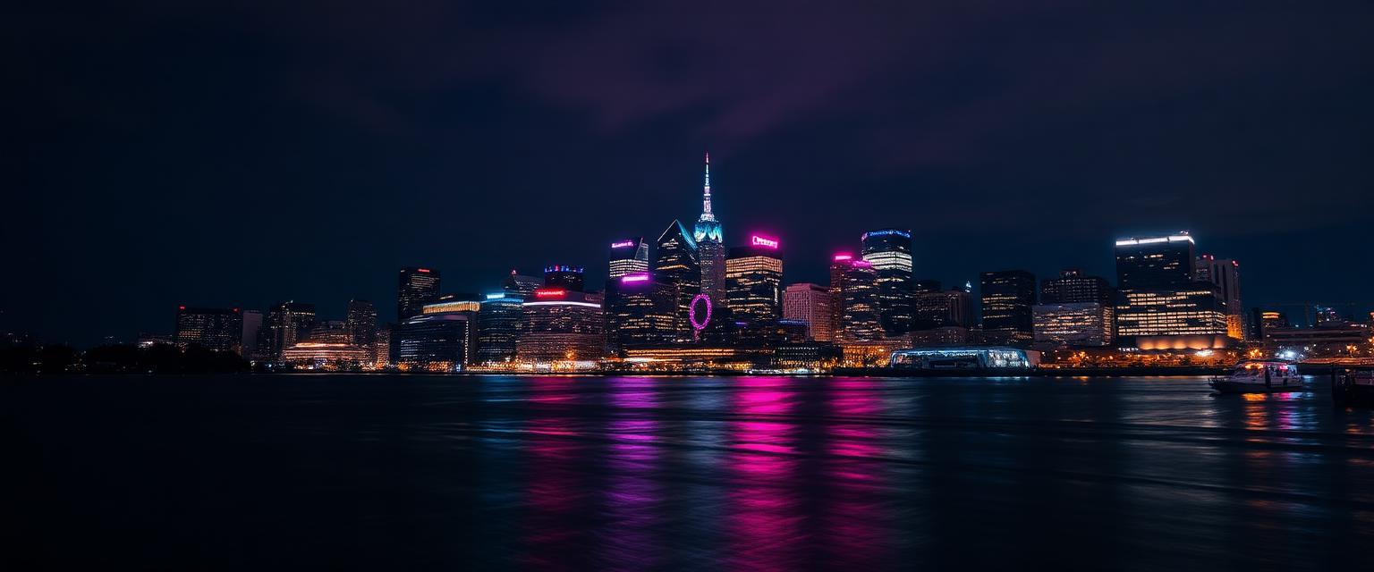 Tampa skyline lit up at night across the water